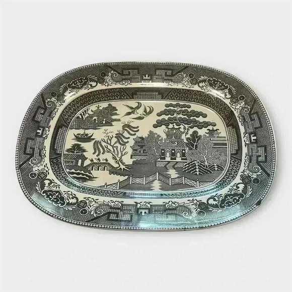 Antique Blue Willow Transferware Ironstone Platter Staffordshire England - Picture 3 of 6